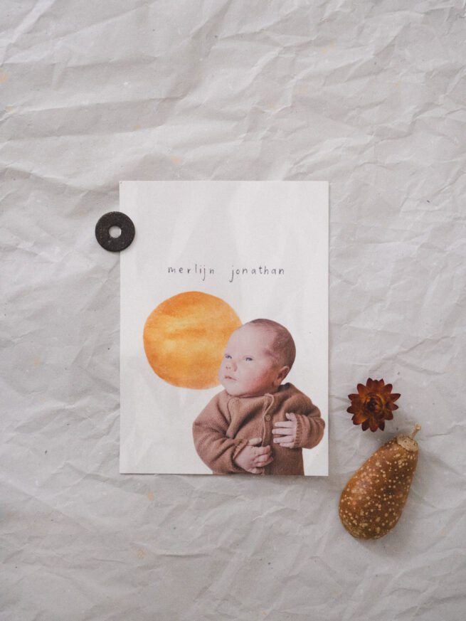 The front of the birth announcement card for Merlijn